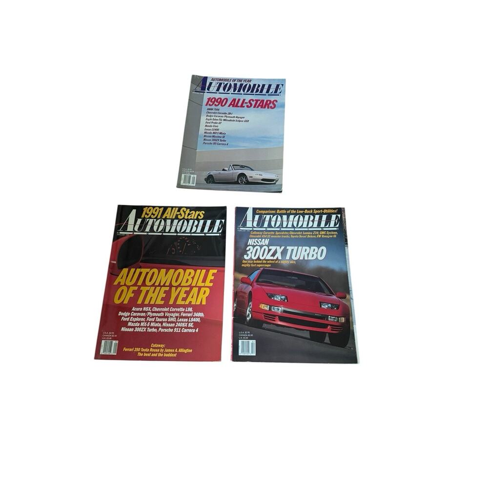 VTG Automobile Magazines (3 Issues) 1990 1991 Car Of The Year Acura NSX Ferrari